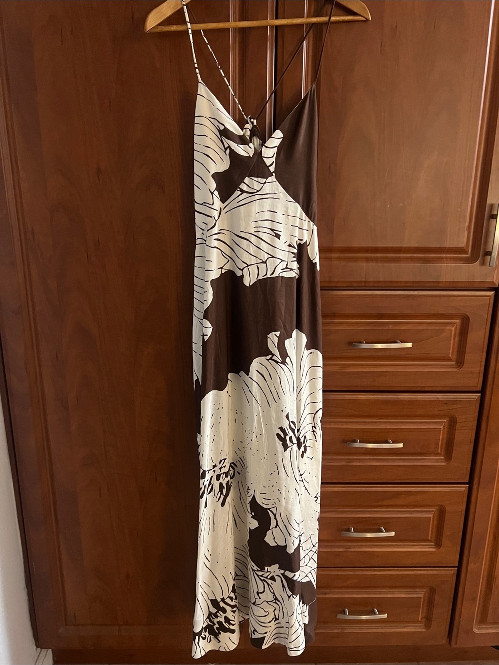 Banana Republic Brown and White Floral Maxi Slip Dress